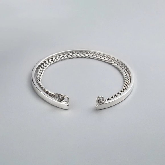 *NEW 925 Sterling Silver Layered Chain Cuff - Picture 6 of 10